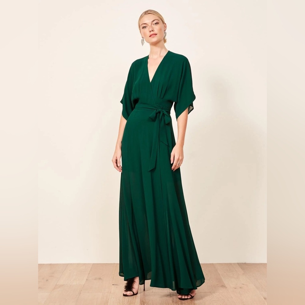 Reformation Winslow Short-Sleeve V-Neck Wrap Maxi Dress